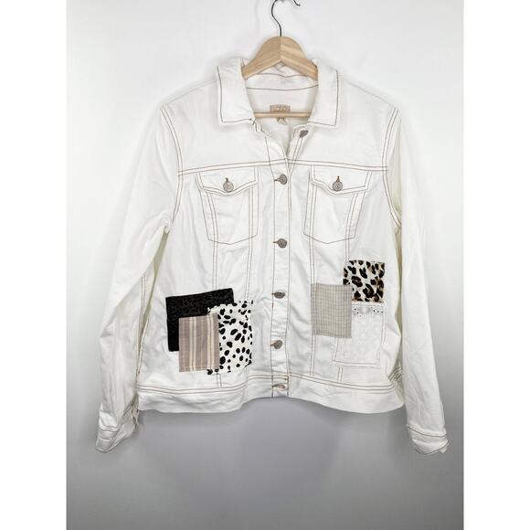 LOGO Lori Goldstein White Denim Patchwork Button Front Jacket Women's Size 10 - Picture 8 of 8